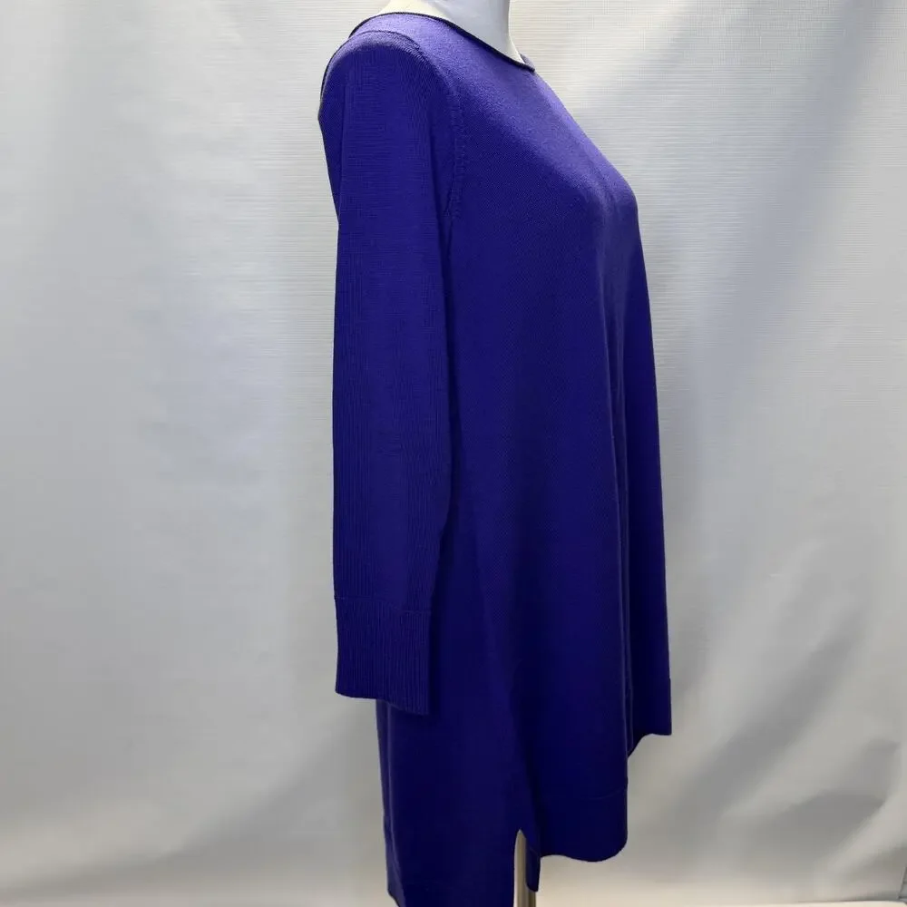 Eileen Fisher Sweater Womens Medium Purple Merino Wool Boat Neck Knit Tunic